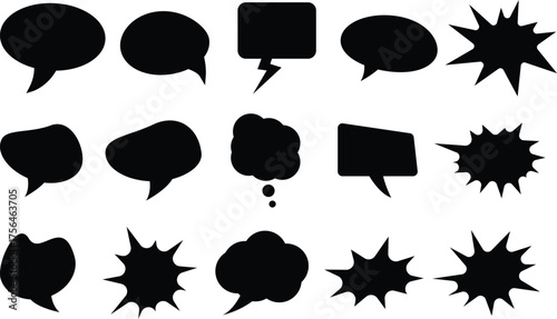 Art of collection of black speech bubbles and explosion shapes vector