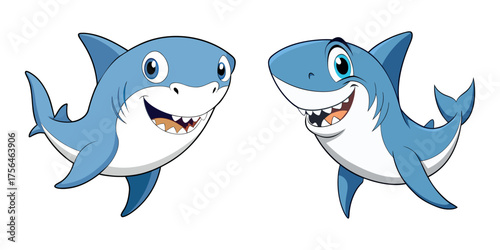 Cute shark cartoon illustration isolated on transparent background