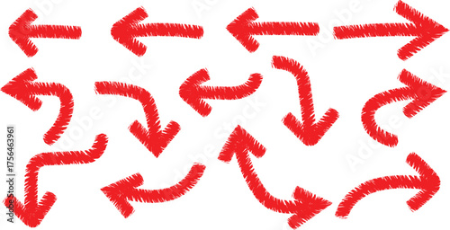 Art of collection of red arrows vector pointing in various directions
