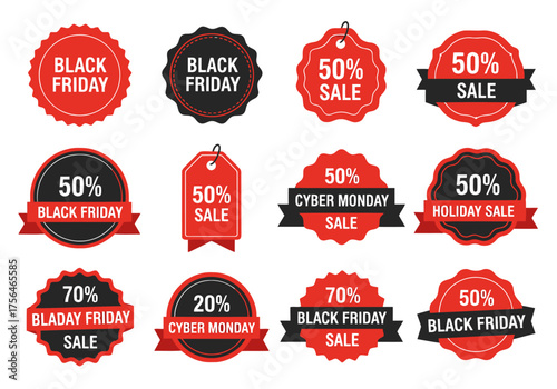 Red and Gold Sale Badge Set Vector — Promotional Label Design