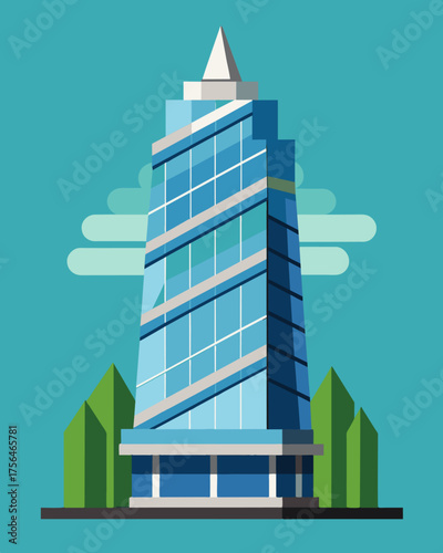 A onceordinary skyscraper now boasts a unique design with solar panels integrated seamlessly into its glass walls blending form and function.. Vector illustration