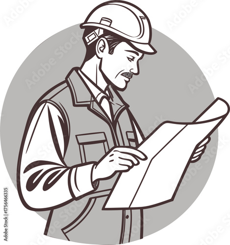 Surveyor tripod, a black and white line art drawing of a leveling instrument on a stand in the grass. Outline sketch of a geodesic tool, representing engineering, measurement, and construction.