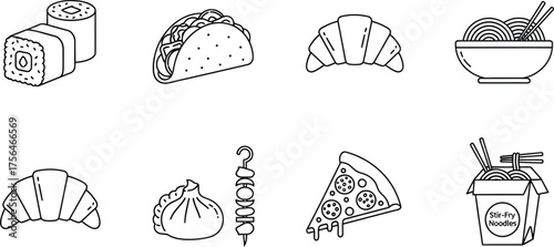 Collection of various food items in outline style