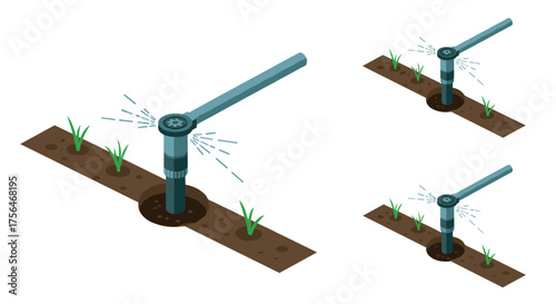 Isometric automatic garden sprinkler system for efficient lawn irrigation