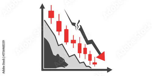 Bear market downturn illustrated with candlestick chart and falling arrow