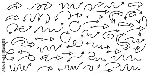 Arrow Set Collection Hand Drawn Design Elements for Navigation Direction Flow and Guidance Doodle Style Artistic Arrows