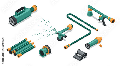 Isometric garden hose and irrigation tools set for efficient watering solutions