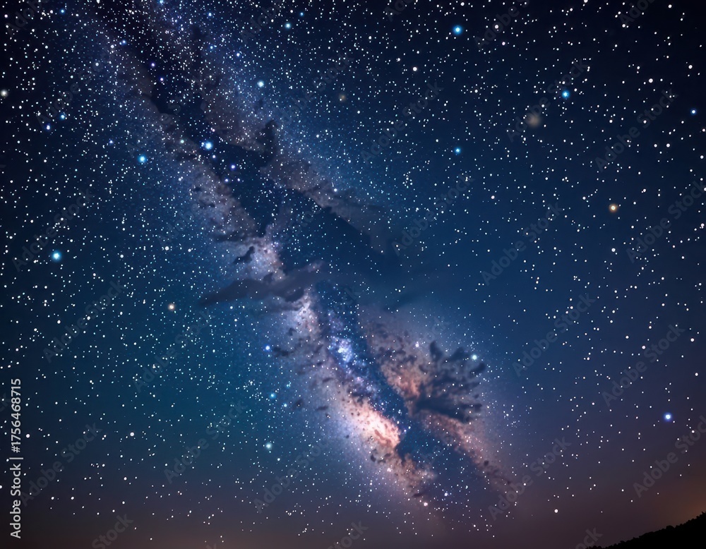 Obraz premium Vast, star-filled night sky panorama showcasing a breathtaking celestial spectacle, awe, remote, ethereal