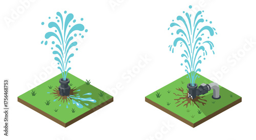 Isometric sprinkler system: efficient watering solutions for gardens and lawns