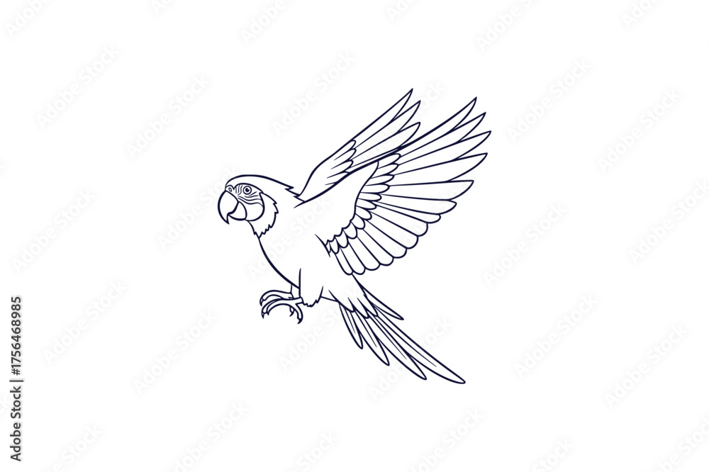 Naklejka premium Minimalist one color parrot illustration with open wings
