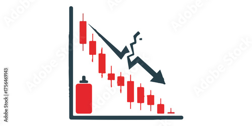 Stock market downturn illustrated with candlestick chart and downward arrow