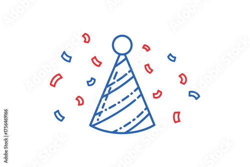 Festive party hat and confetti celebration graphic for events
