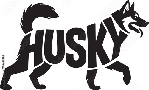 Husky Dog Standing Typography Vector