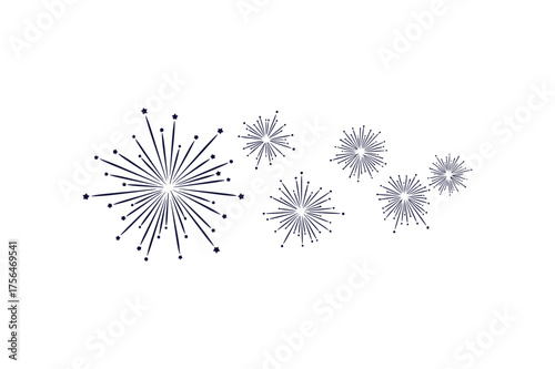 Vibrant one color fireworks bursting celebration sky illustration