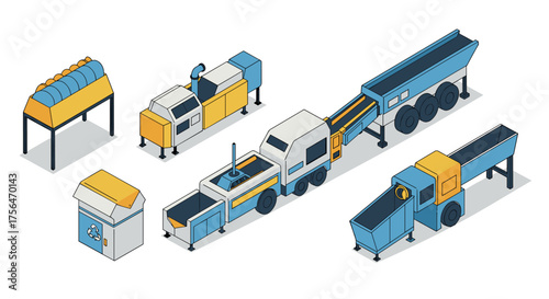 Isometric industrial machines for construction and manufacturing design projects
