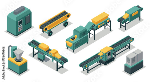 Isometric industrial machines and conveyor systems for modern production design