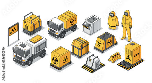 Isometric industrial safety equipment and hazardous material transport
