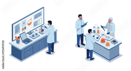 Scientists conducting laboratory experiments with advanced equipment in isome…