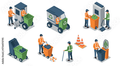 Waste management workers in action: recycling and disposal activities in isom…