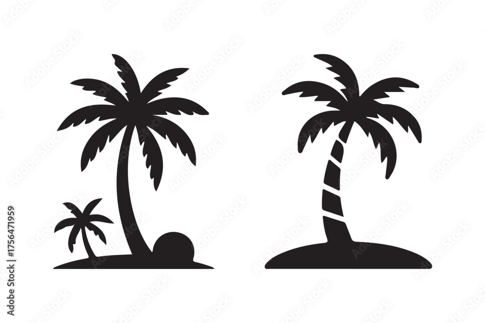 Fototapeta premium Two silhouetted palm trees on islands