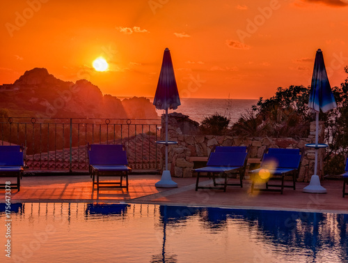 Beautiful sunset over the Canneddi Beach, Sassari, Sardinia, Italy