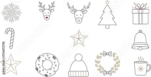 Hand drawn set of Christmas icons and symbols vector illustration