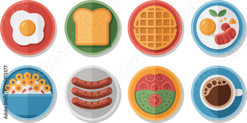 Set of breakfast icons isolated on white background