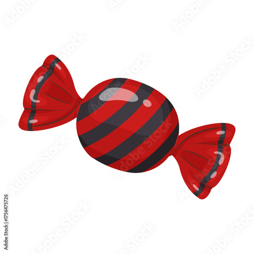 Candy in bright red and black wrapping. flat vector style. festive decorative candy. Halloween, any celebration or holiday. Cute and sweet. Ideal for packaging, greeting cards, posters, stickers. 