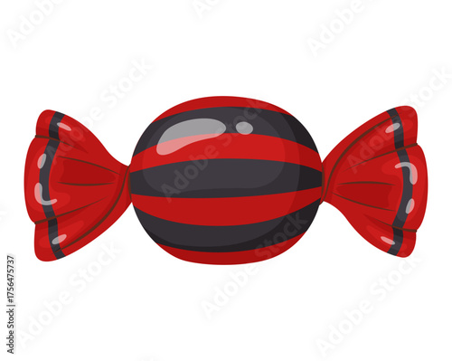 Candy in bright red and black wrapping. flat vector style. festive decorative candy. Halloween, any celebration or holiday. Cute and sweet. Ideal for packaging, greeting cards, posters, stickers. 