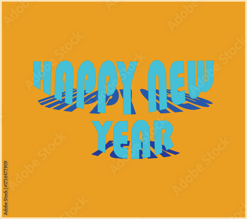 Festive happy new year celebration design with bold typography and colorful elements