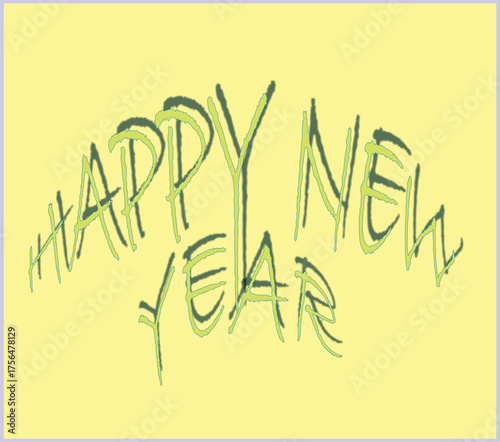 Festive new year celebration design with colorful elements and bold typography