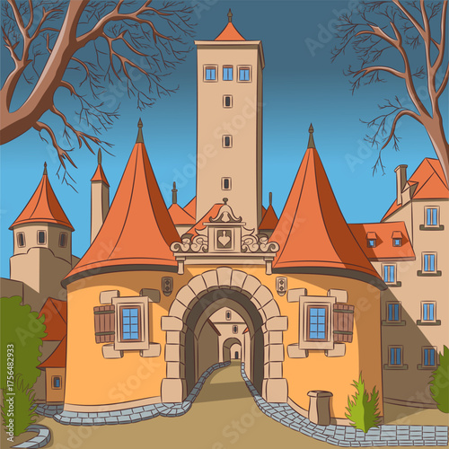 Vector illustration of Rothenburg ob der Tauber gate Germany