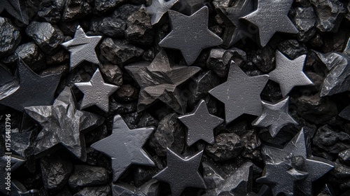 Stars in the Darkness A Constellation of Metallic Stars Arranged on a Bed of Dark Coal