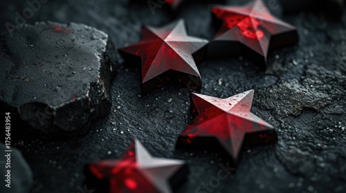 Ruby Star Candies on Textured Slate Surface, Dark Chocolate Chunk, Sweet Artistic Treats