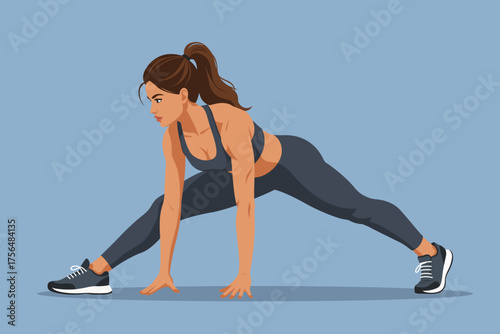 Woman doing lunge stretch exercise fitness sport workout illustration