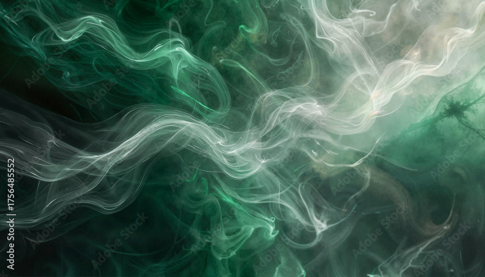Obraz premium Abstract swirling smoke vapor in green and white tones 