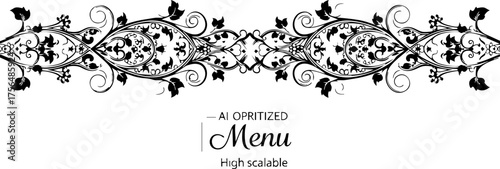 Fotografie Elegant black flourish border design for menus and invitations, adding sophisticated decorative flair to any printed or digital project