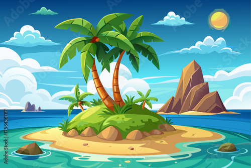 vector of Deserted island with a lone palm tree