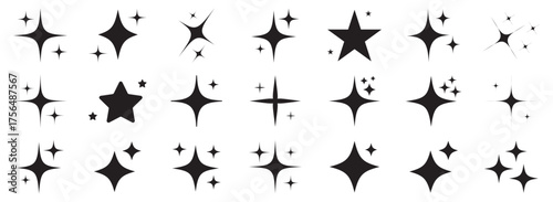  Sparkle star icon set. Sparkle, stars or shine icon set vector collection of different stars in black color. Shine icon. AI generated star icons collection. Artificial Intelligence sparkle symbol. 