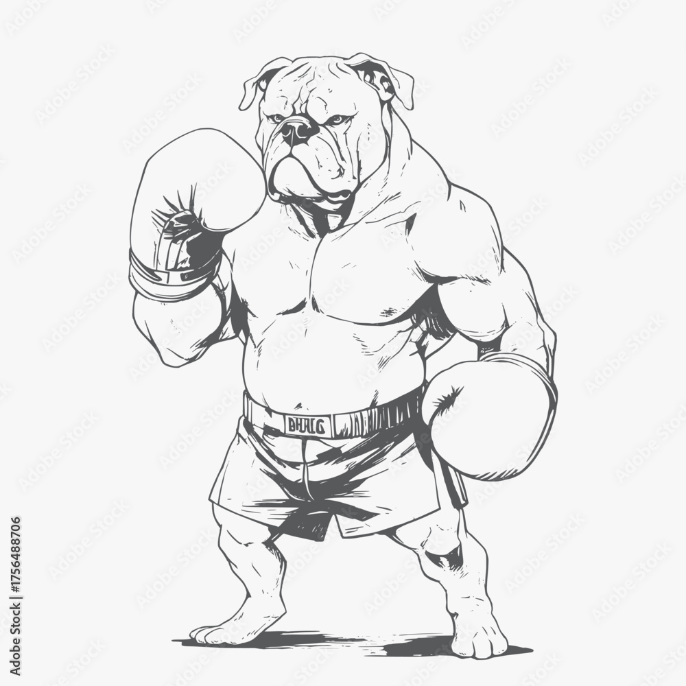 Fototapeta premium Hand-drawn vector illustration of a French bulldog - boxer