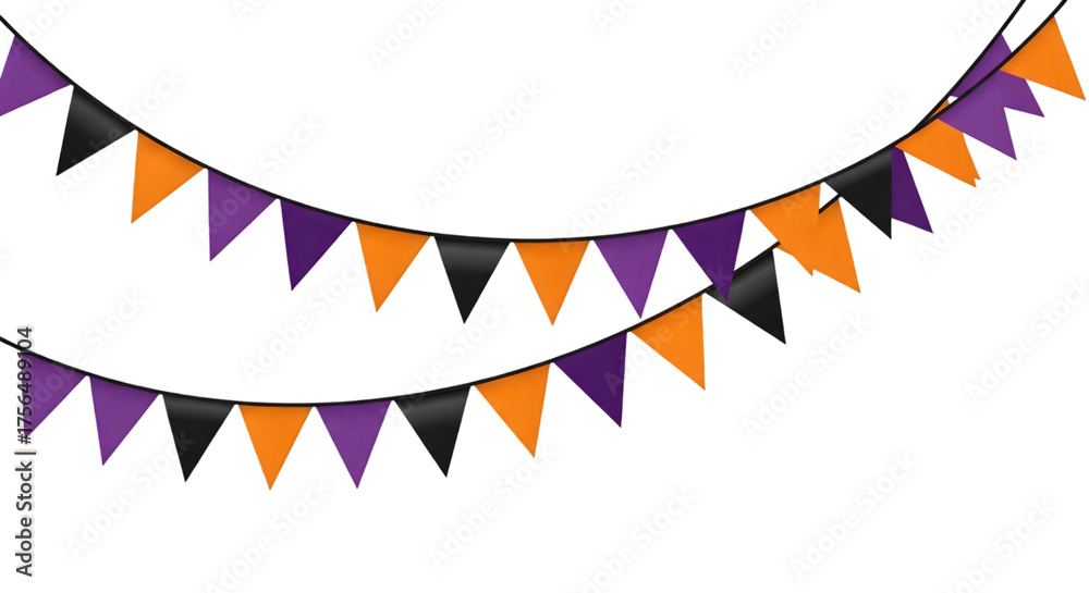 Obraz premium Halloween Pennant Banner in Orange Black and Purple for Party Decoration Cut Out PNG.