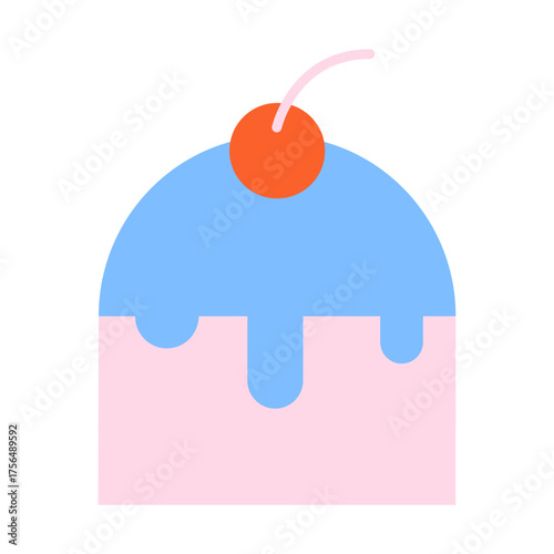 Sweet cherry cupcake icon flat style. Abstract festive sweet dessert print for a birthday or celebration card, cafe menu. Vector minimalistic illustration
