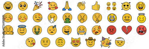 Fotografie Emoji expressions collection: A colorful assortment of emojis, each conveying a unique emotion and sentiment, perfect for adding a touch of fun and personality to any communication