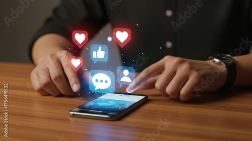 Professional using social media apps on mobile phone, building online presence and engaging with followers, modern digital marketing strategy