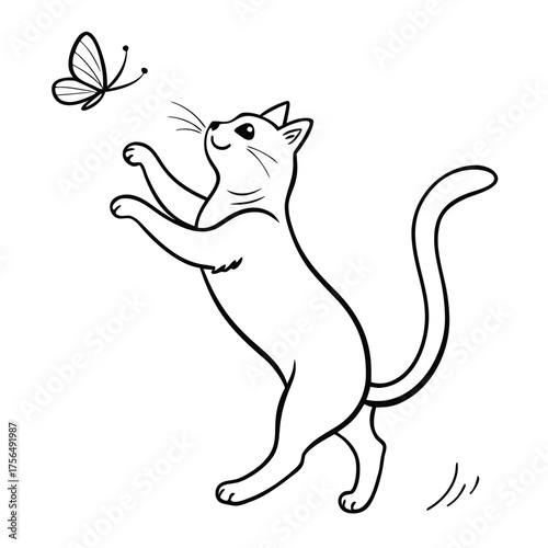 A cute vector cartoon illustration of a black cat and mouse drawing