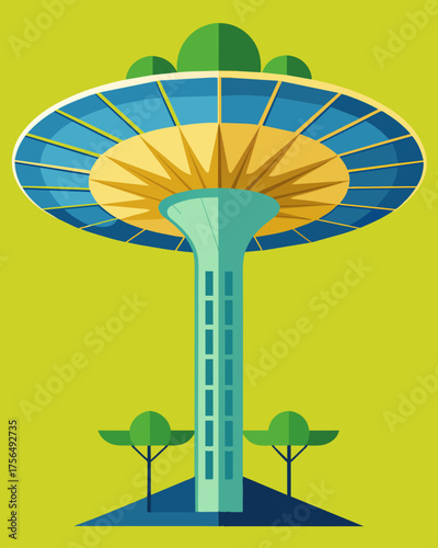 An architectural masterpiece the solar tree is an ode to nature and humankinds efforts towards renewable energy.. Vector illustration