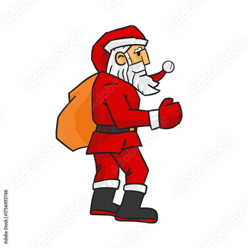 Funny cartoon santa claus with sack of gifts