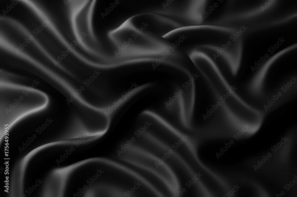 Fototapeta premium Elegant luxury background. Dark soft true black and white silvery pale dusty silk satin fabric material. Wave line crumpled swirl. Abstract brilliant smooth rich royal velvet wallpaper. Fashion.