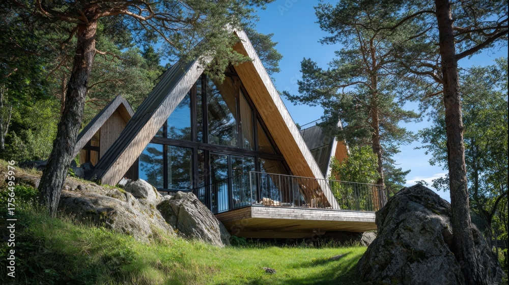 Obraz premium Modern cabin nestled among trees