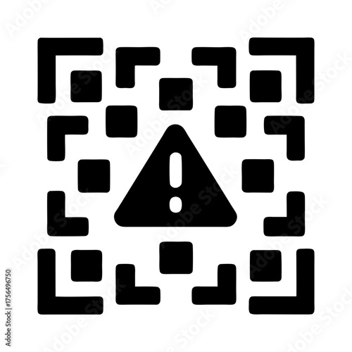 Stylized QR code with a warning sign depicting potential data security risks